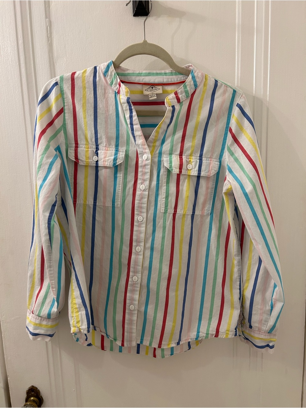 St. John's Bay White Multicolor Striped Button-Front Blouse